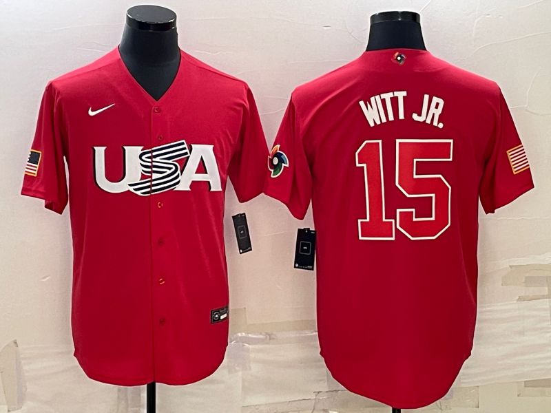 Men 2023 World Cub USA #15 Witt jr Red Nike MLB Jersey10